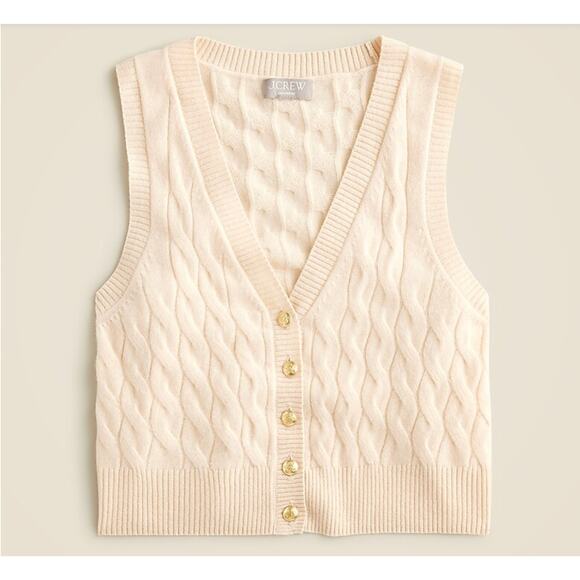 J-Crew Cashmere ButterCream cropped cable-knit sweater-vest Size  XS/S - Picture 1 of 10
